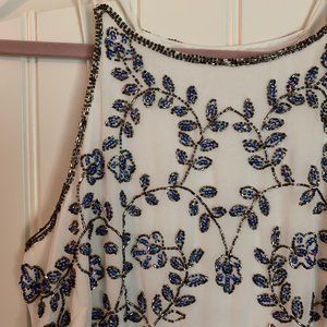 GIANNI BINNI Beaded White and Blue Cocktail Dress